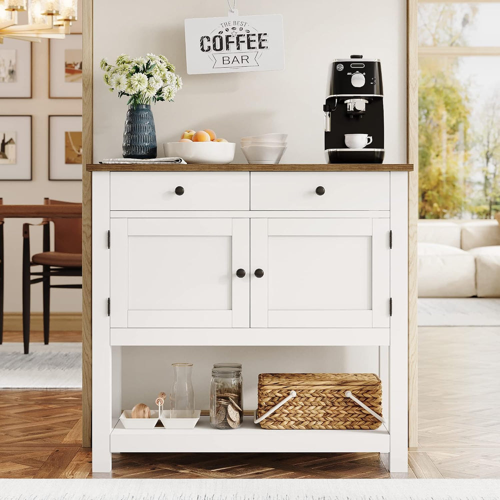 HOSTACK Farmhouse Console Table with Storage, 35.4" W Entryway Table, Wh...