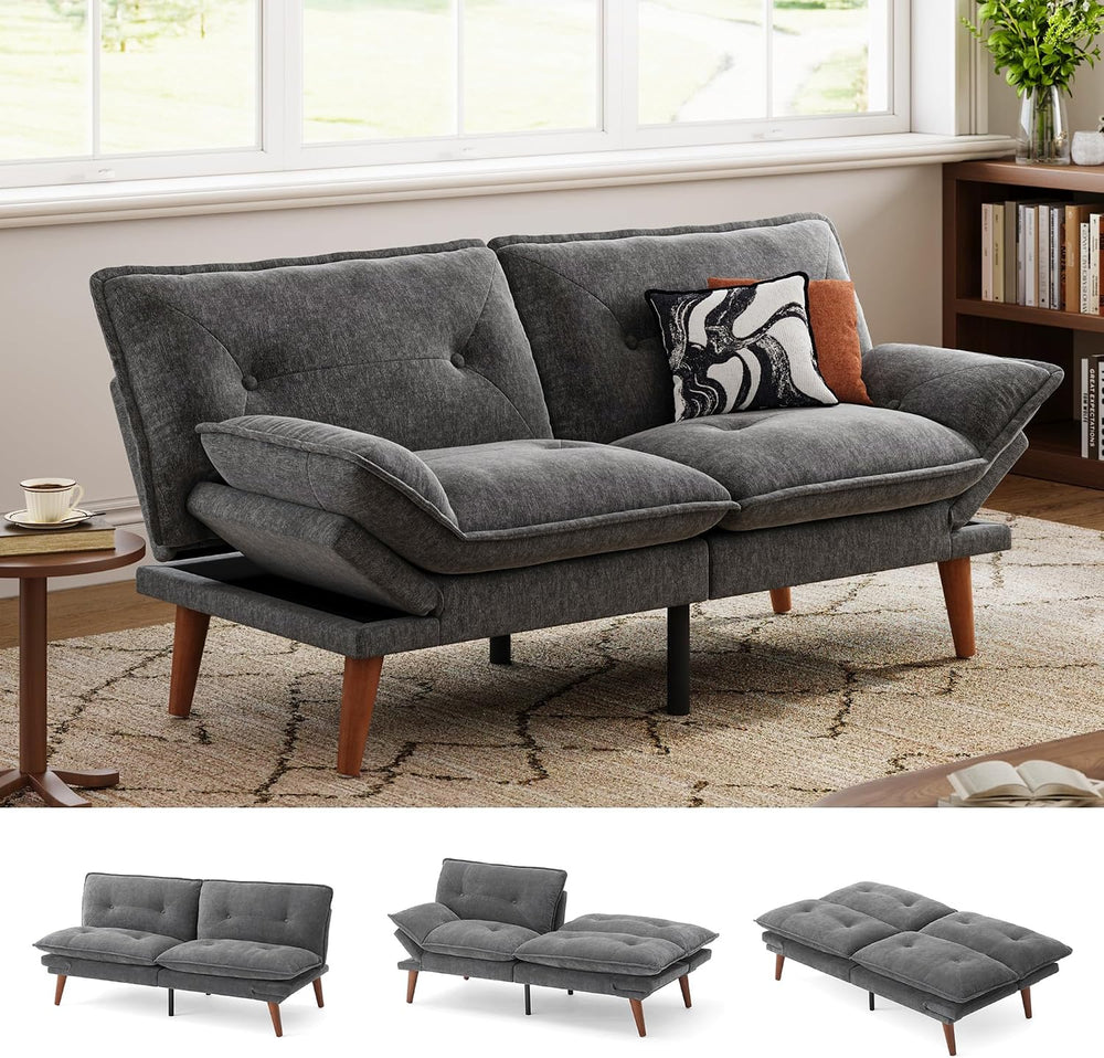 LINSY HOME Futon Sofa Bed, 70" Chenille Futon Couch with Adjustable Back...