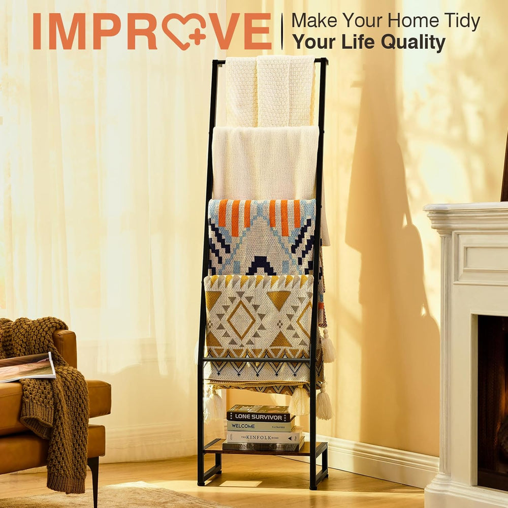 DGWJSU Blanket Ladder, 5 Tier Ladder Shelf,Wooden Blanket Ladders for Living ...