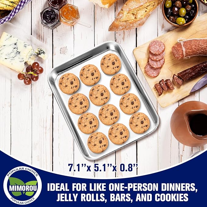Mimorou 12 Pcs Baking Sheet Stainless Steel Cookie Small Metal Sheet Pans