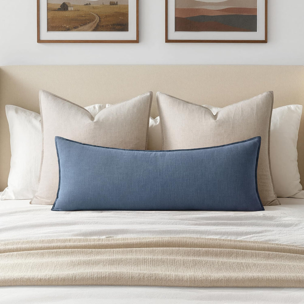 MIULEE Decorative Linen Lumbar Pillow Cover 14x36 Inch Blue Ashes