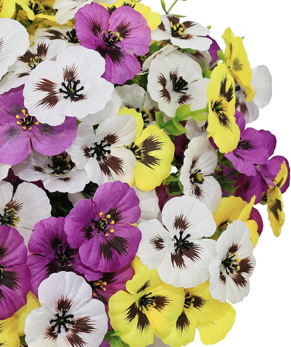 36 Pcs Artificial Pansy Flowers for Outdoor, UV Resistant Faux Plants