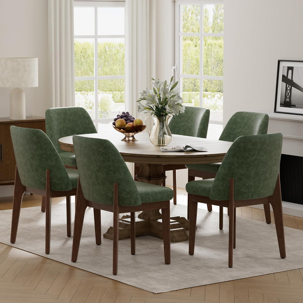 VKNOW Modern Dining Chairs Set of 6, Faux Leather Kitchen Chairs with Wood Le...