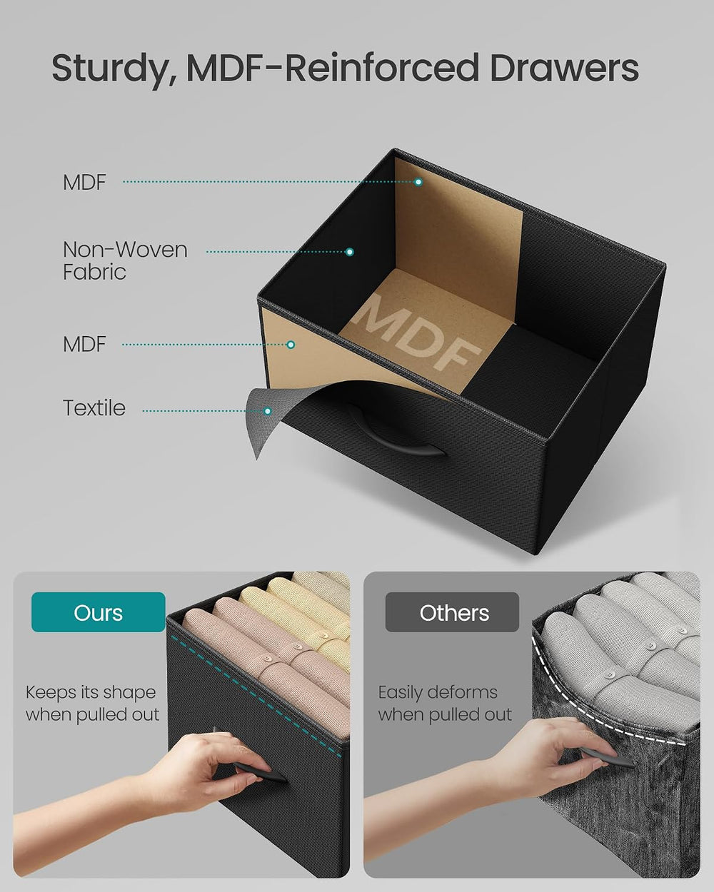 SONGMICS Dresser for Bedroom, Wide Dresser for Closet with 5 Fabric Drawers