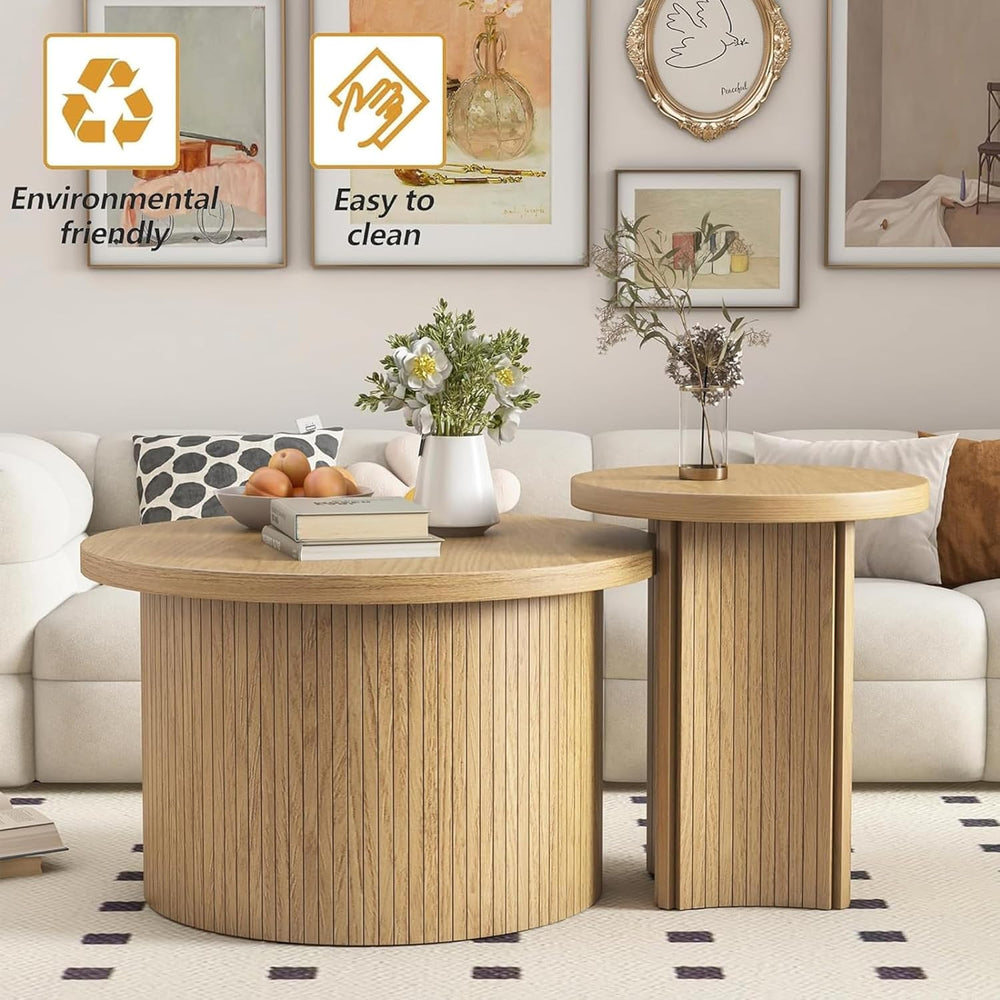 Mxtxmy Set of 2 Nesting Coffee Tables Farmhouse,Round Coffee Table Living Roo...