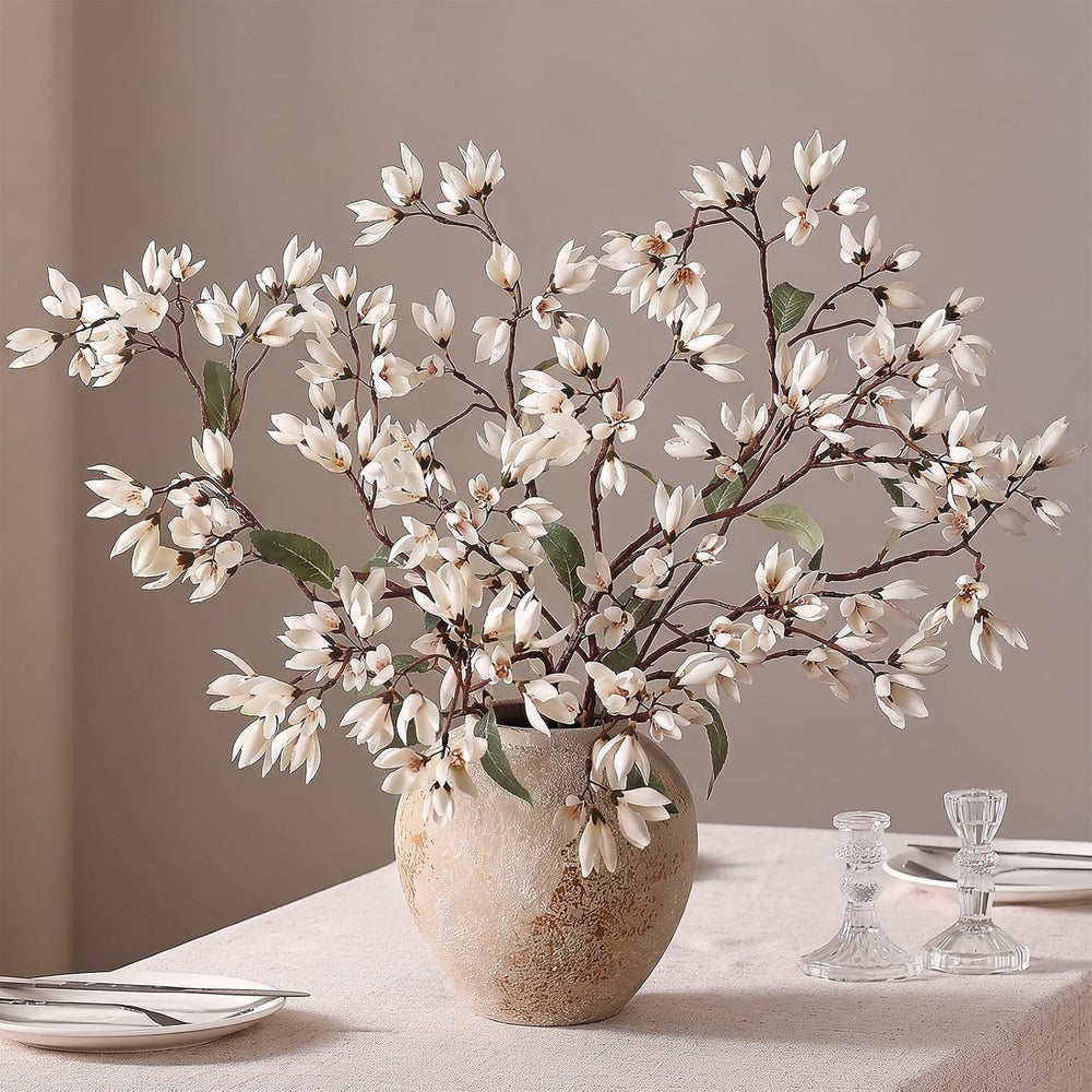 YXZZWL 4Pcs 36" Fake Magnolia Champaca Silk Flower Stems for Vase (White)