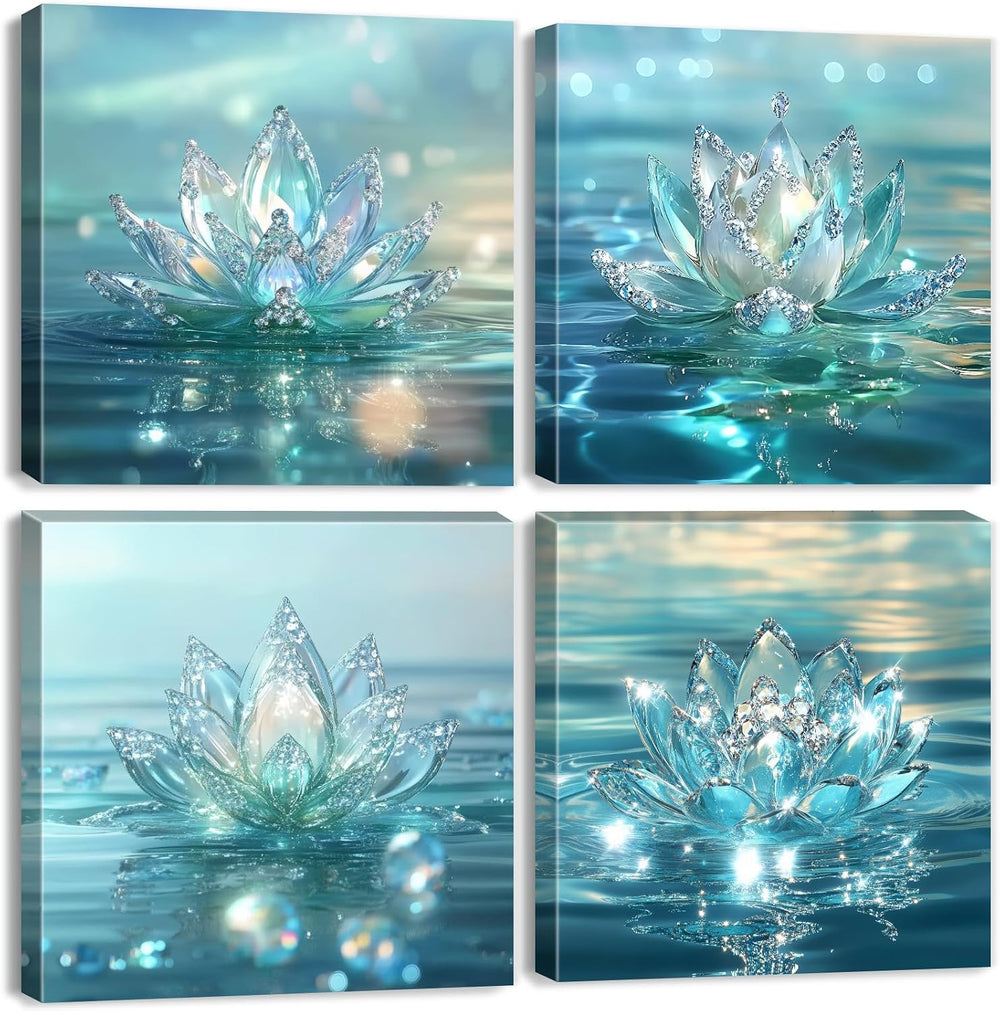 Lotus Flower Wall Art Teal Bathroom Wall Decor Zen Picture for Walls Canvas P...