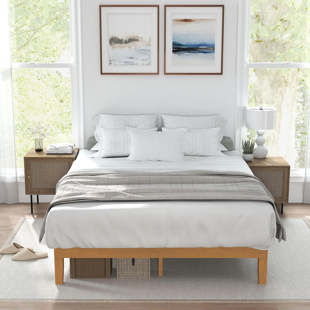Sweetcrispy 12 in Full Bed Frame, 3.5" Thick Pine Frame, 700 lbs Capacity