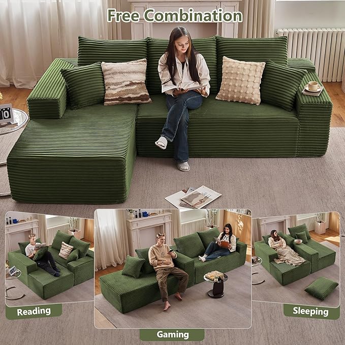 107" Cloud Sectional Couch with L-Shape Chaise, Modern Modular Comfy Sof...