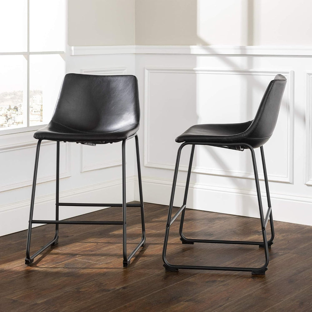 Walker Edison Douglas Urban Industrial Faux Leather Armless Counter Chairs, S...