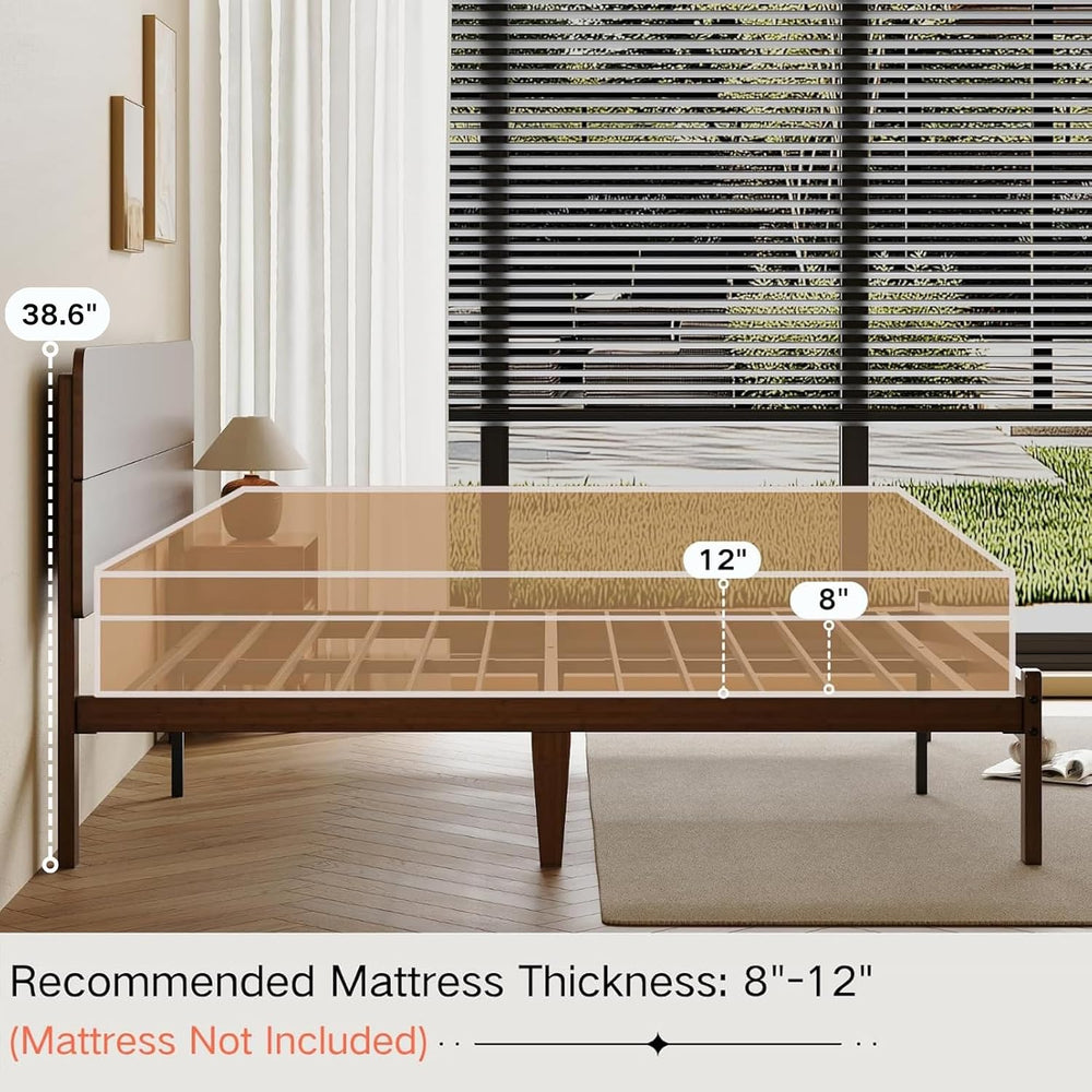14" Solid Bamboo Wood Full Size Platform Bed Frame with Headboard