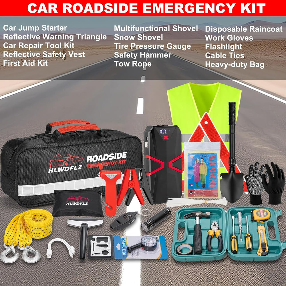 Car Emergency Kit with 2000A Car Battery Jump Starter- Car Roadside Emergency...