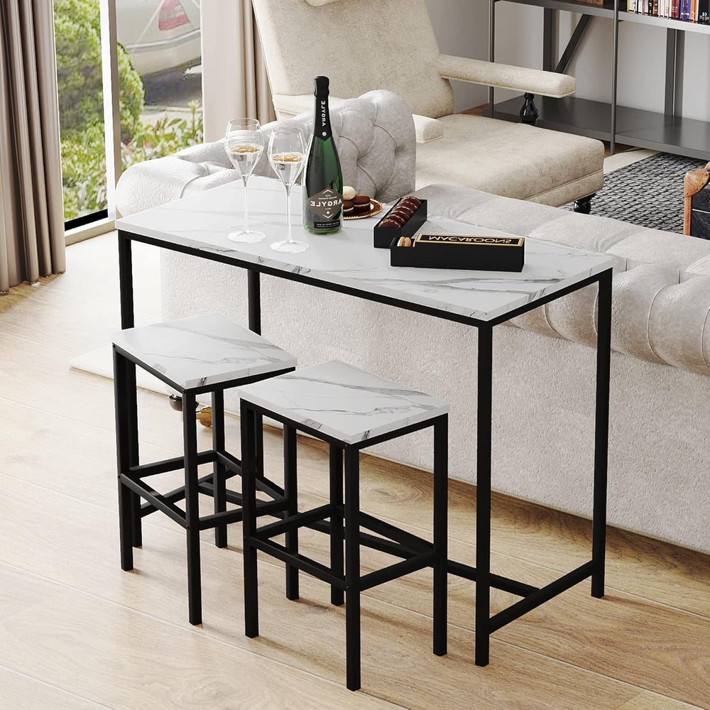 Yongchuang 3 Piece Bar Table Set, White Bar Table and Chairs Set for 2, Moder...