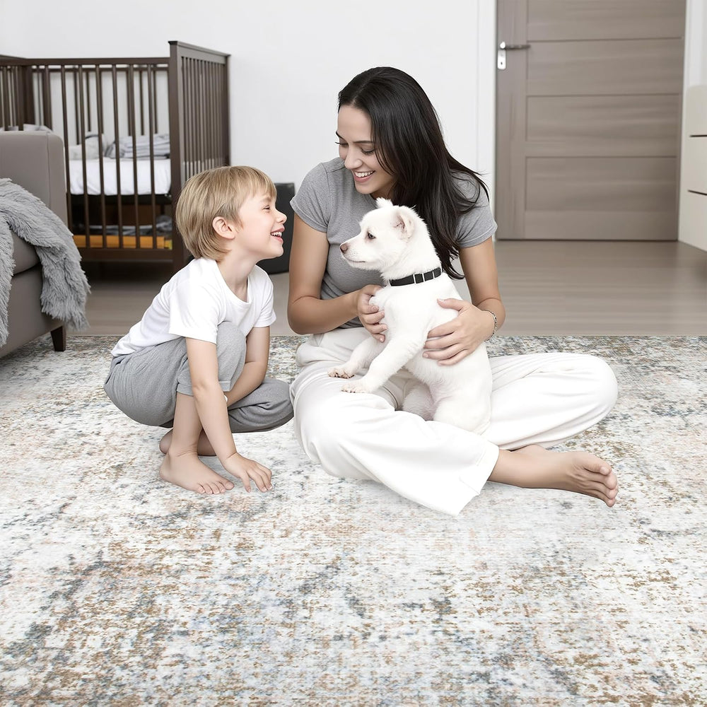 10x14 Area Rug Living Room: Modern Washable Indoor Carpet Brown