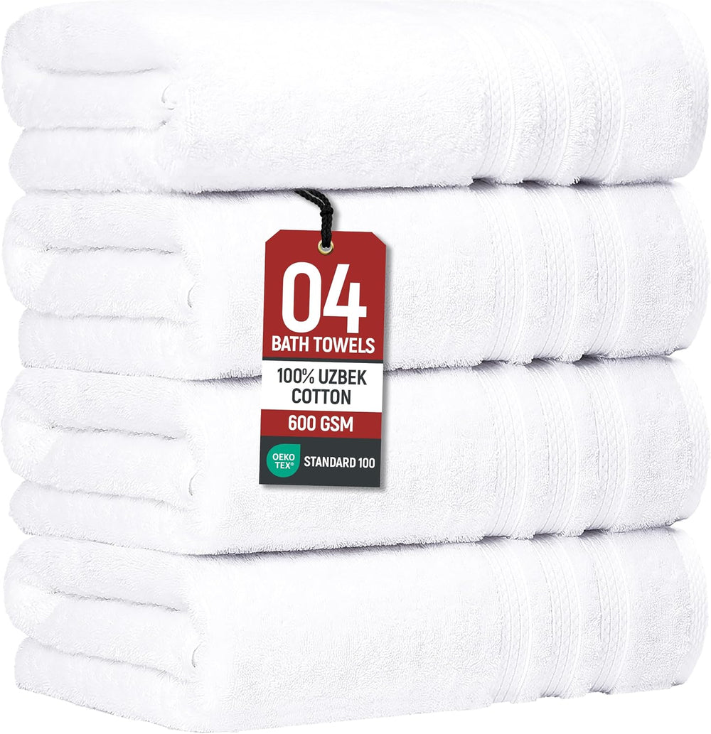 Bath Towels Set of 4 Extra Large Towels Set, 30x60 in, 100% Uzbek Cotton 600 ...