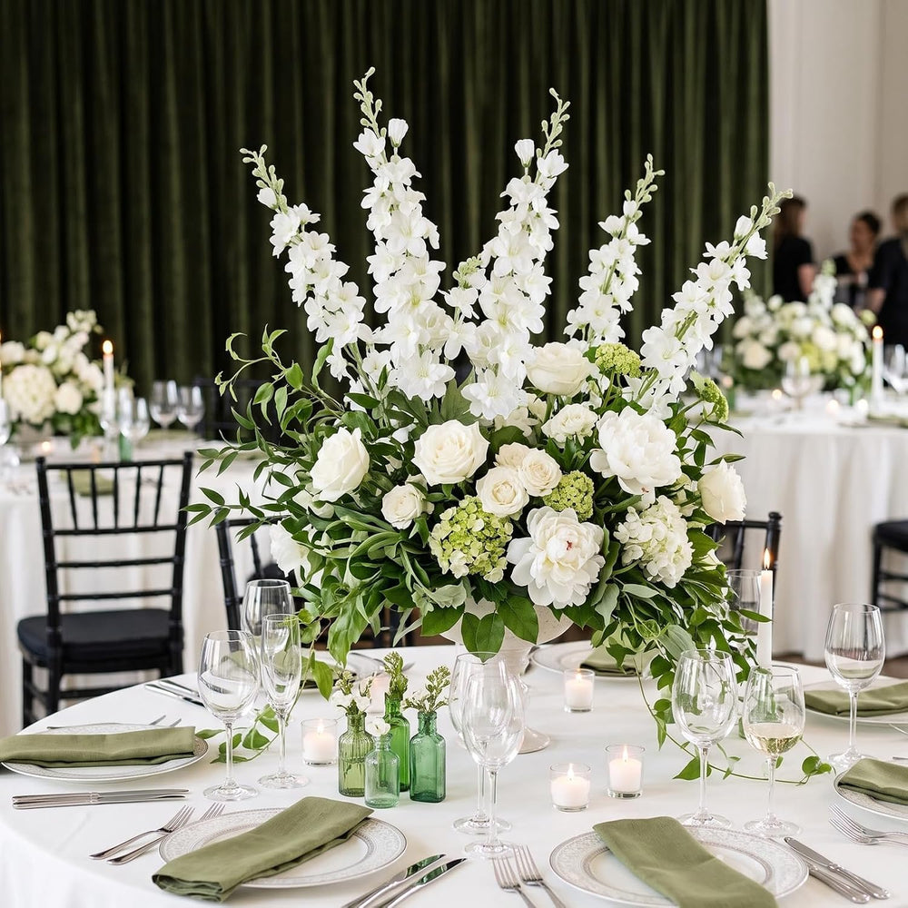 16Pcs White Delphinium Artificial Flowers 33.5" Long Stem Wedding Flower