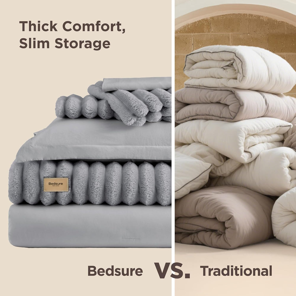 Bedsure 2-in-1 Comforter Set with Detachable Fleece Blanket, Grey Queen