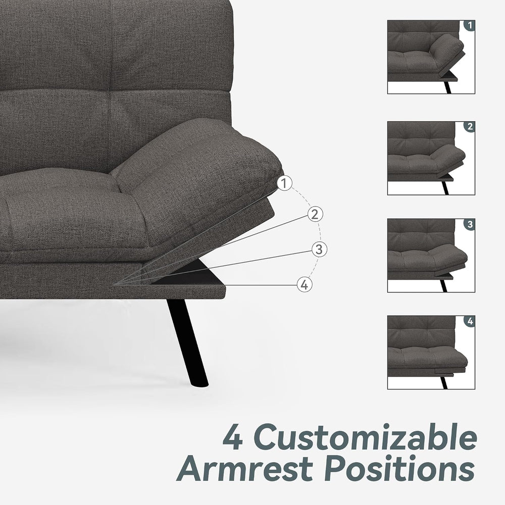 Futon Sofa Bed Convertible Couch, Grey Linen Sofa Bed