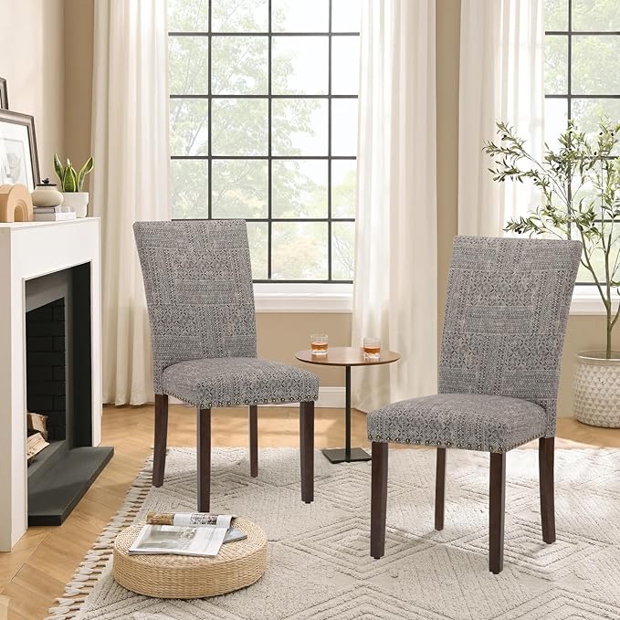 Parsons Dining Chairs Set of 6, Upholstered Nailhead Dining Room Kitchen Side...