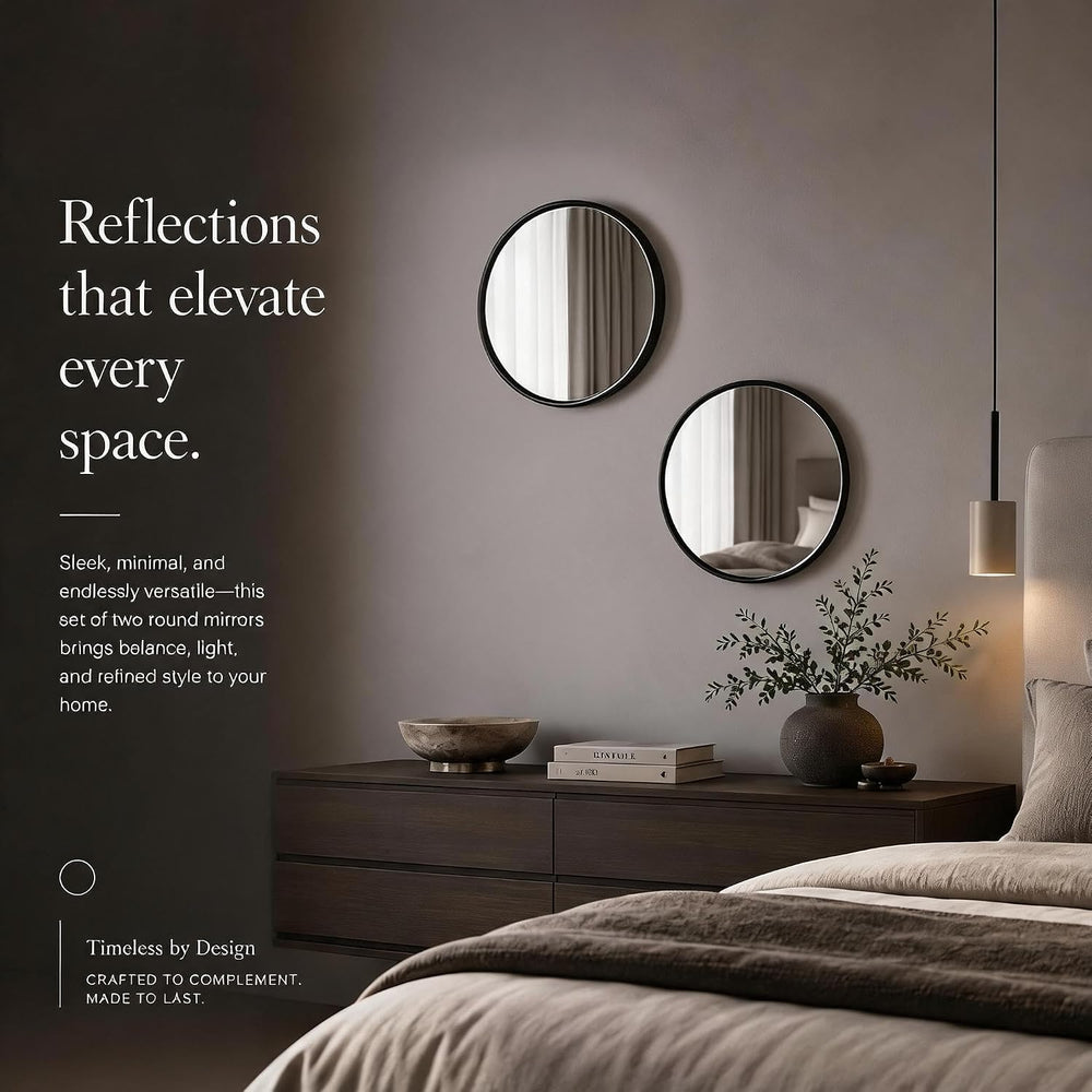 12"x12" Round Decorative Wall Mirror, 2 Pack Metal Framed Real Glas...