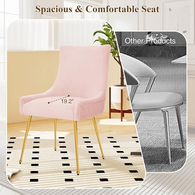 Velvet Dining Chairs Set of 4, Modern Upholstered Kitchen Chair with Pull Han...