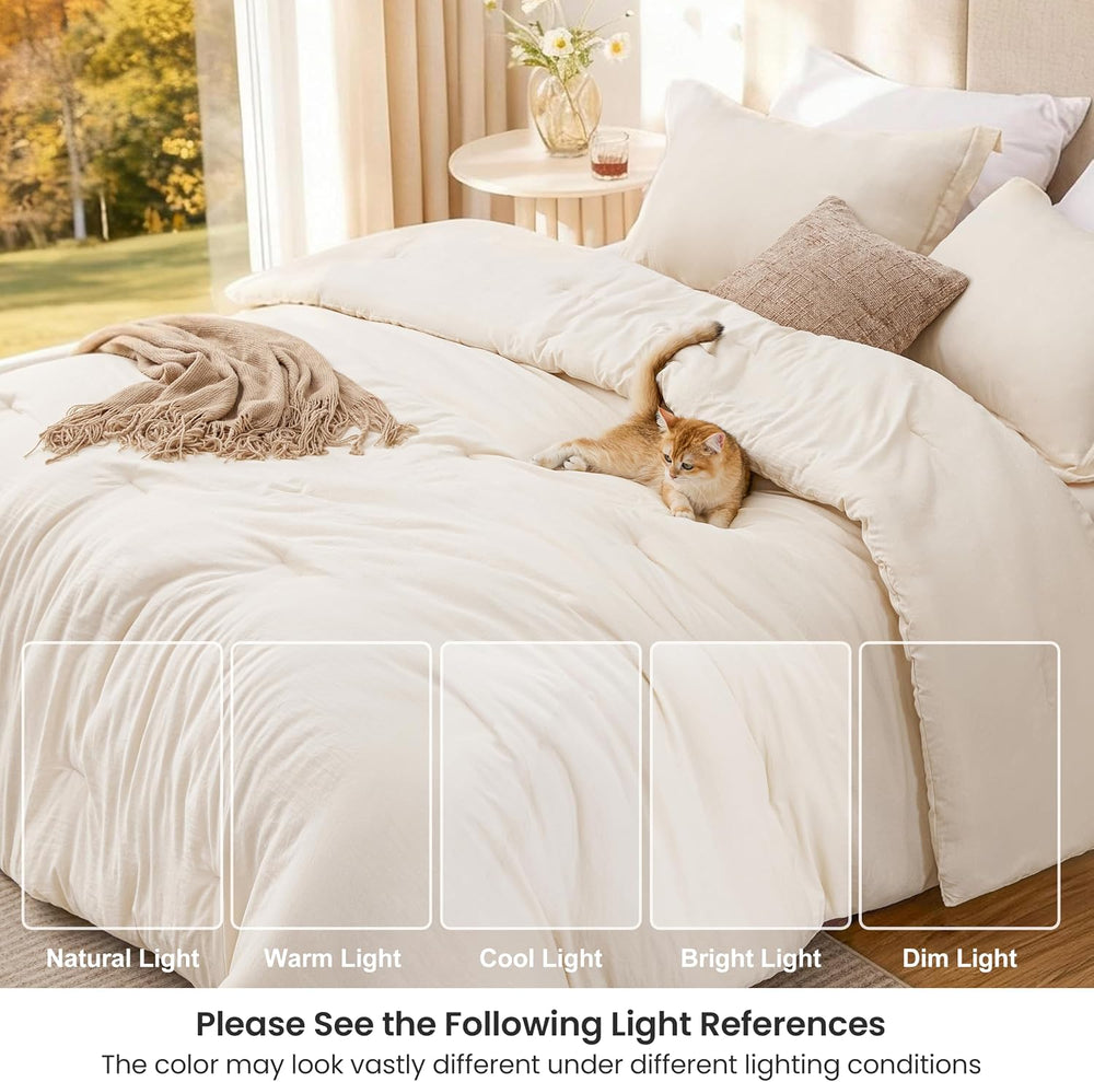 Love's cabin Beige Full Comforter Set, 3-Piece Prewashed Bed Set
