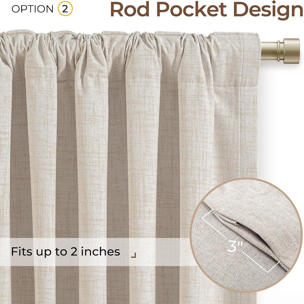 INOVADAY 100% Blackout Linen Curtains for Bedroom 50x84 Inches Cream