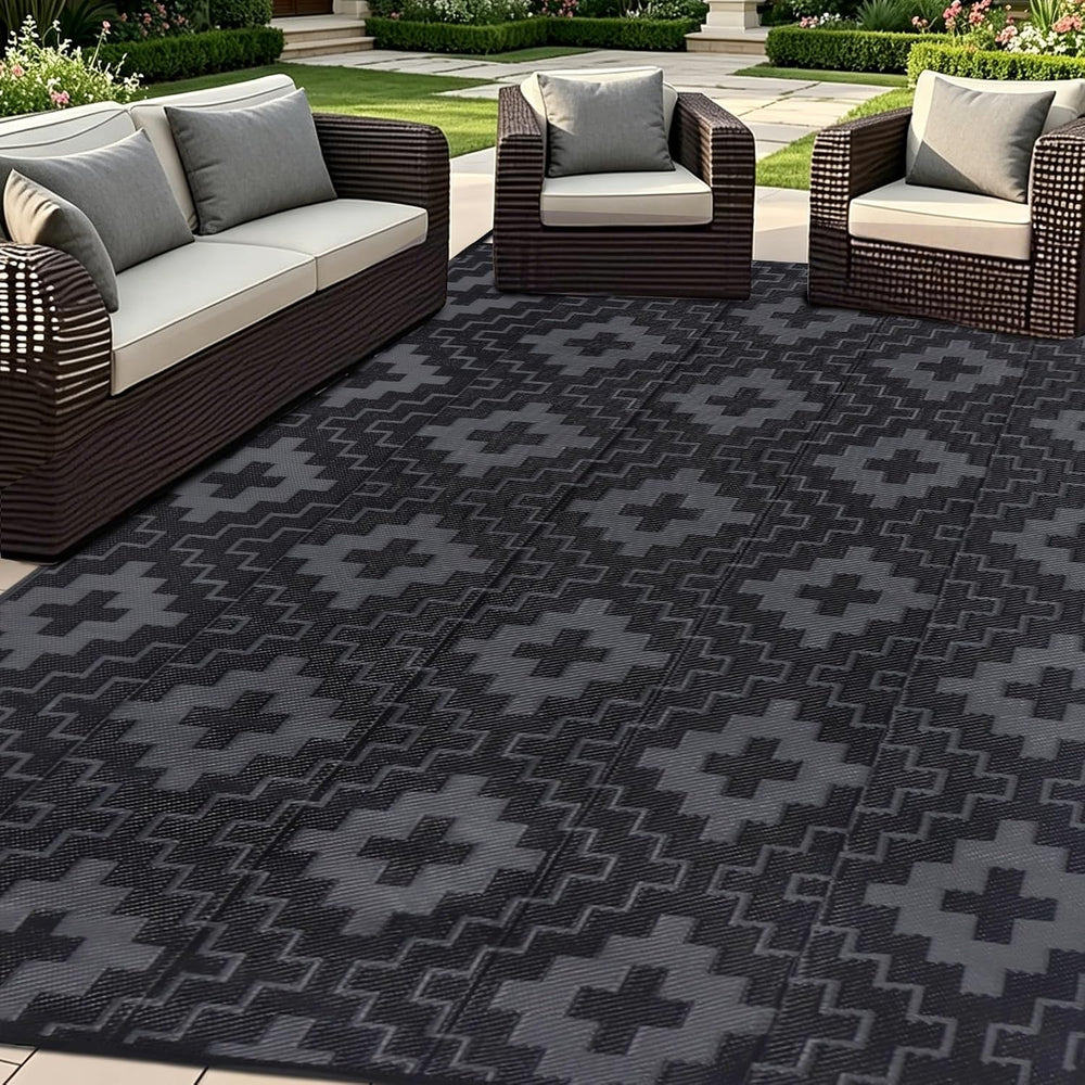 SAND MINE Waterproof Outdoor Rug 6x9 ft, Reversible Plastic Straw Area Rug, L...