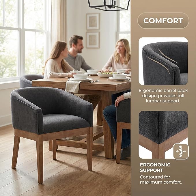 Mid Century Modern Upholstered Barrel Dining Chairs with Arms Set of 4, Farmh...