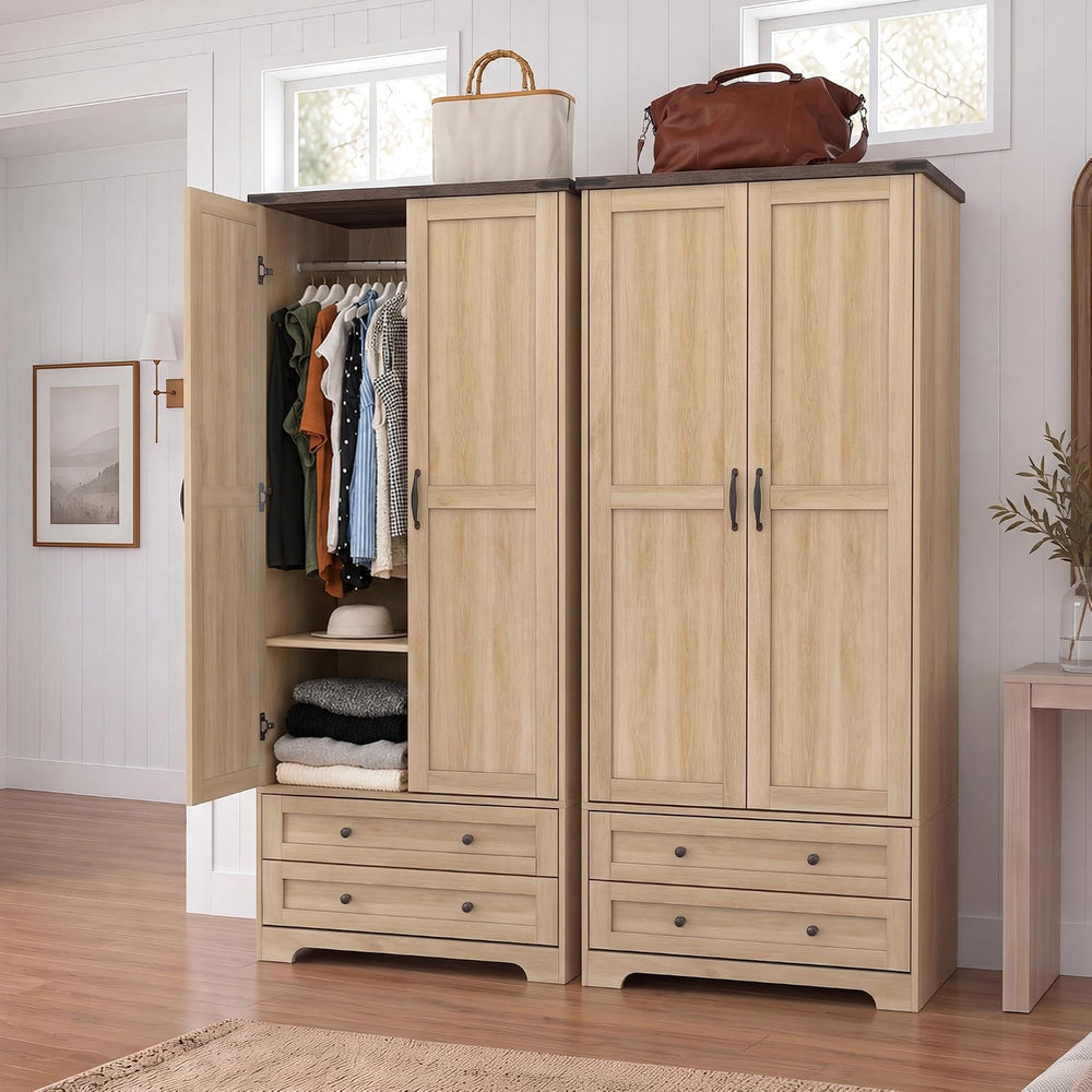 Yechen 71" Wooden Armoire Wardrobe Closet with 2 Doors & 2 Drawers, ...
