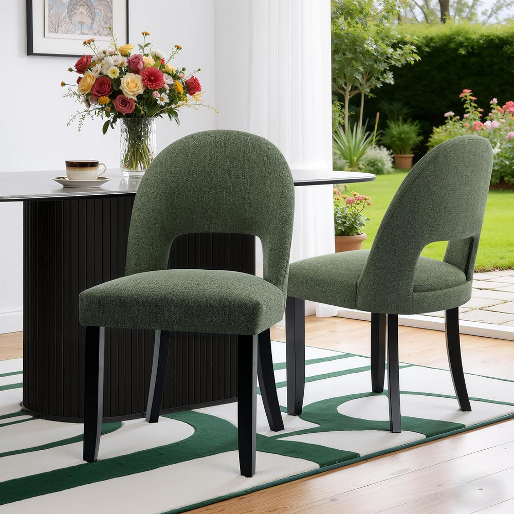 Upholstered Dining Chairs Set of 2, Mid Century Modern Wooden Kitchen Chairs ...