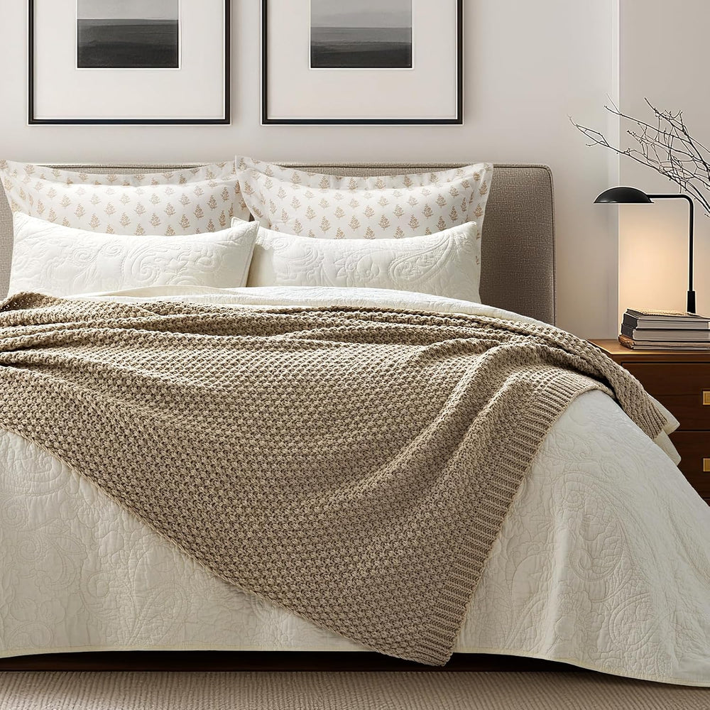 EVERGRACEHOME Chunky Chenille Knit Throw Blanket, 50 x 60, Sand Dune