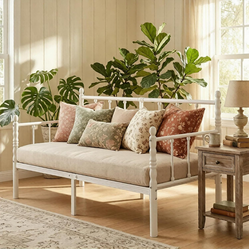 14 Inch Twin Metal Daybed Frame with Vintage Headboard
