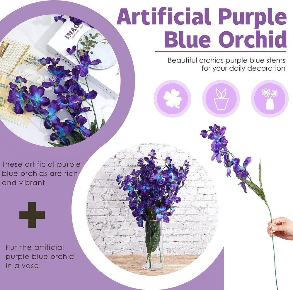 Waydress 32 Pieces 27 Inches Artificial Orchids Silk Flowers, Blue-Purple