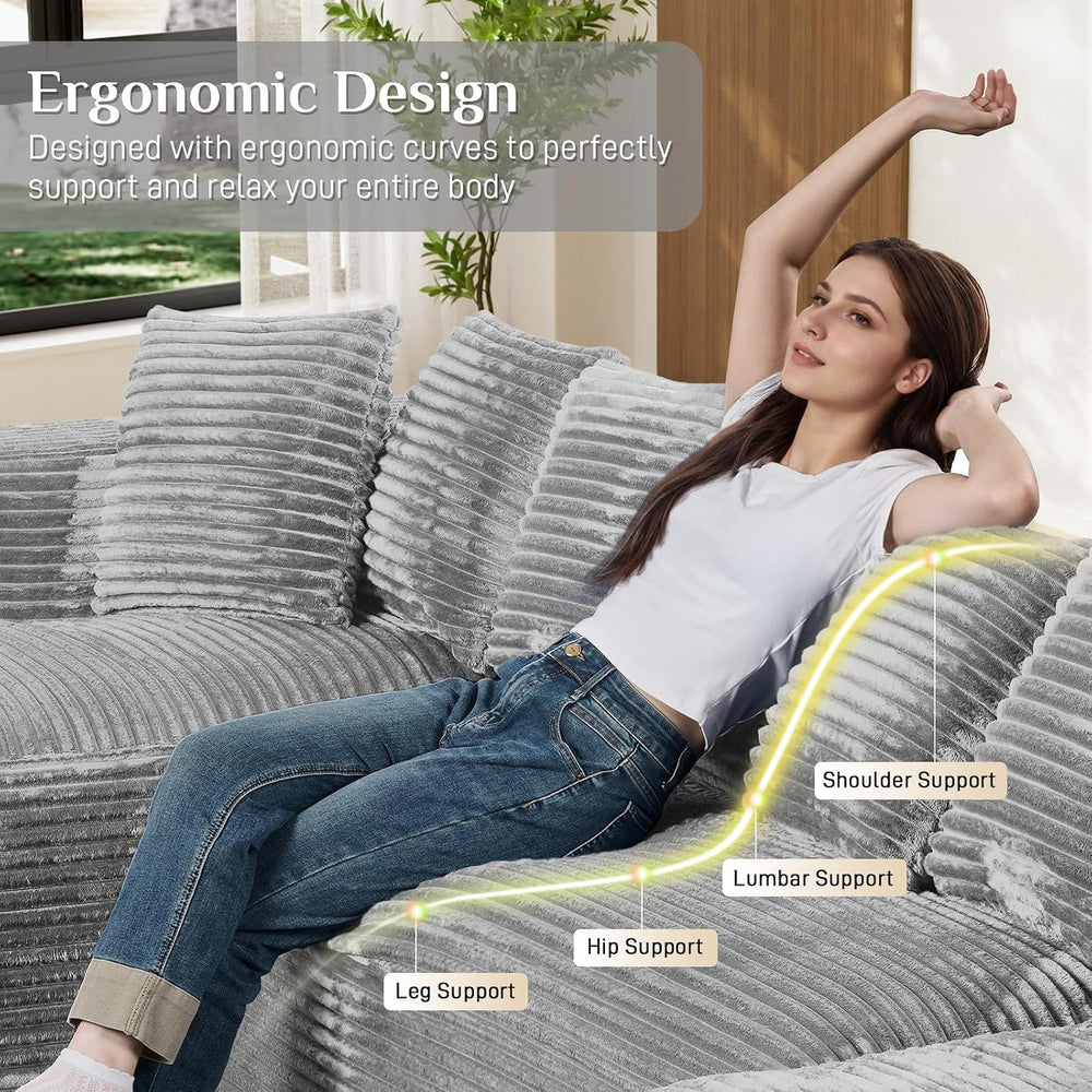 ONEMMLION 131" Oversized Cloud Boneless Couch Sofa with Chaise, Grey