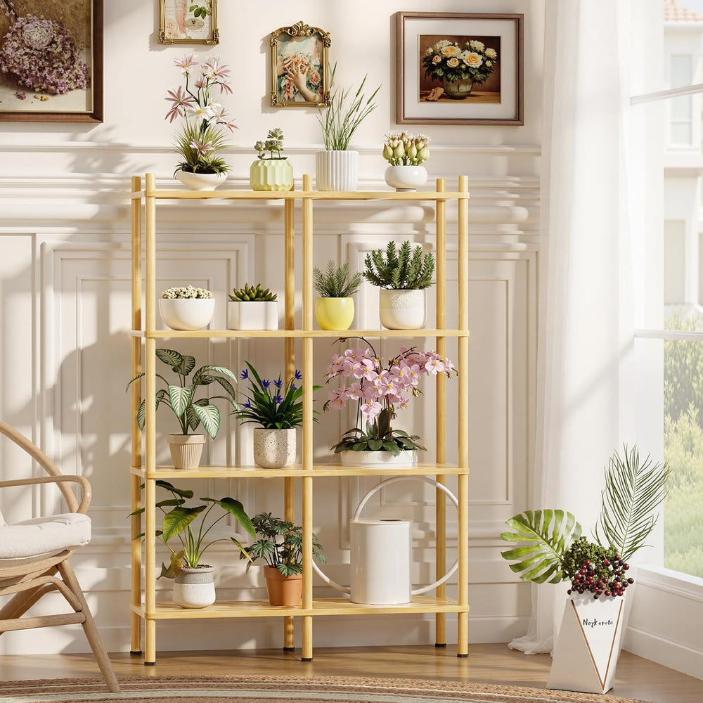 Book Shelf, 4 Tier Bamboo Bookshelf, Tall Bookcase with 8 Open Display Shelve...
