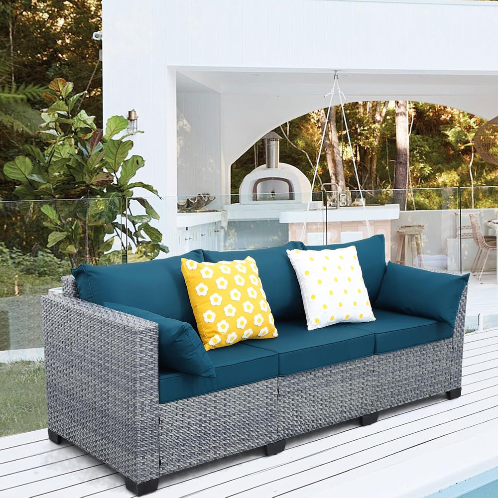 Outdoor Couch 3-seat Patio Sofa Outdoor Furniture Deep Seat High Backrest Pat...