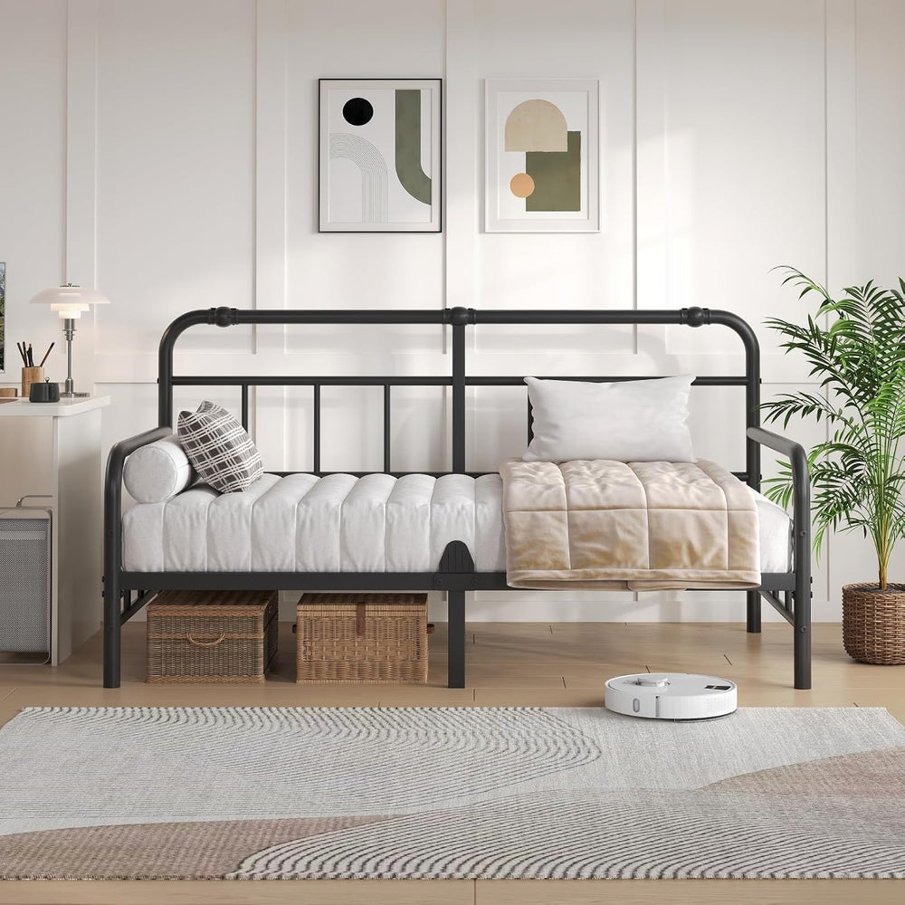 Twin Metal Daybed Frame with Headboard, 12 Inch Sofa Bed for Living Room, Hea...