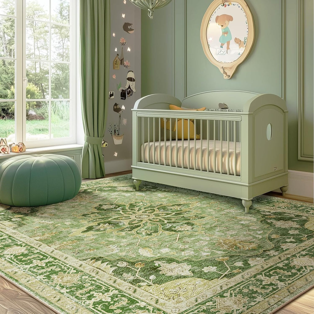 RELEANY Area Rugs 6'x8' Washable Non-Slip, Floral Vintage Distress Print