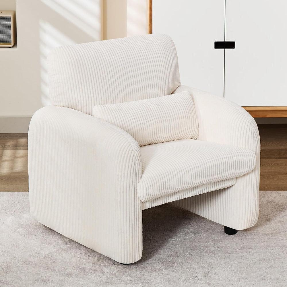 Modern Accent Chair, Comfy Upholstered Corduroy Armchair, Stylish Lounge Read...