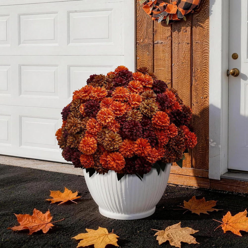 12 Bundles Artificial Fall Mums Outdoor Flowers, UV Resistant Faux Autumn Dai...