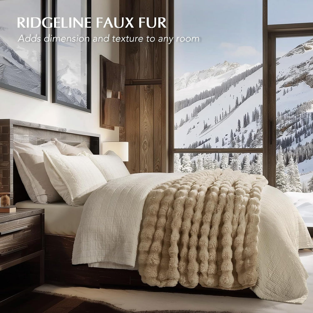 Faux Rabbit Fur Bubble Throw Blanket, 60"x80", Cream