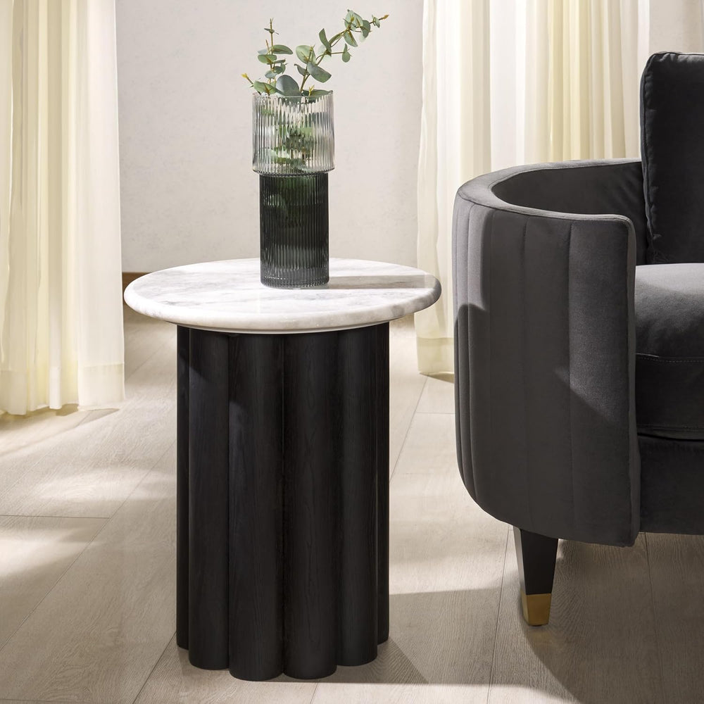 SAFAVIEH Couture Collection - Roxiella Black Solid Wood & Round Marble To...