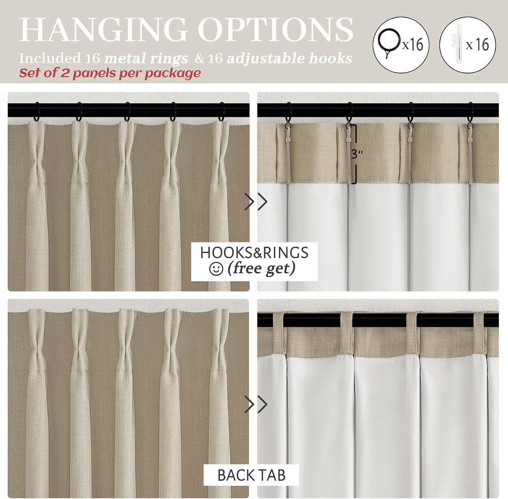 Heavy Natural Linen 100% Light Blocking Curtains & Drapes 96 Inches Long ...