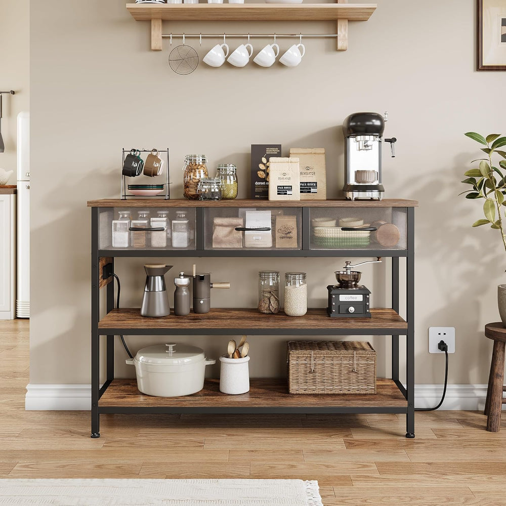 Lulive Entryway Table with Power Outlets, Console Table with 3 Fabric Drawers...