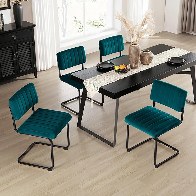ONEVOG Modern Luxury Dining Room Chairs Set of 2, Teal Velvet Upholstered Kit...