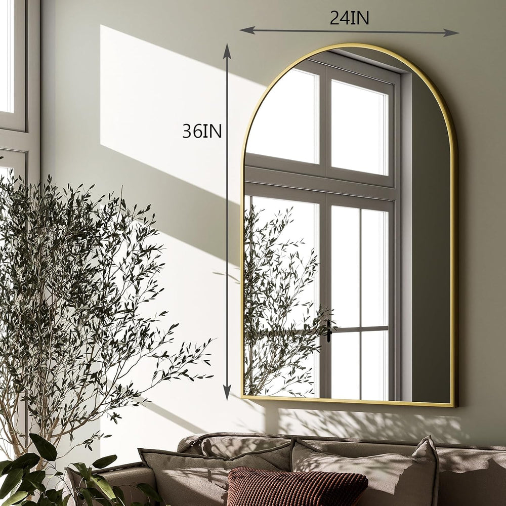 HARRITPURE Arched Wall Mirror 24"x36" Gold Metal Frame Vanity Mirrors