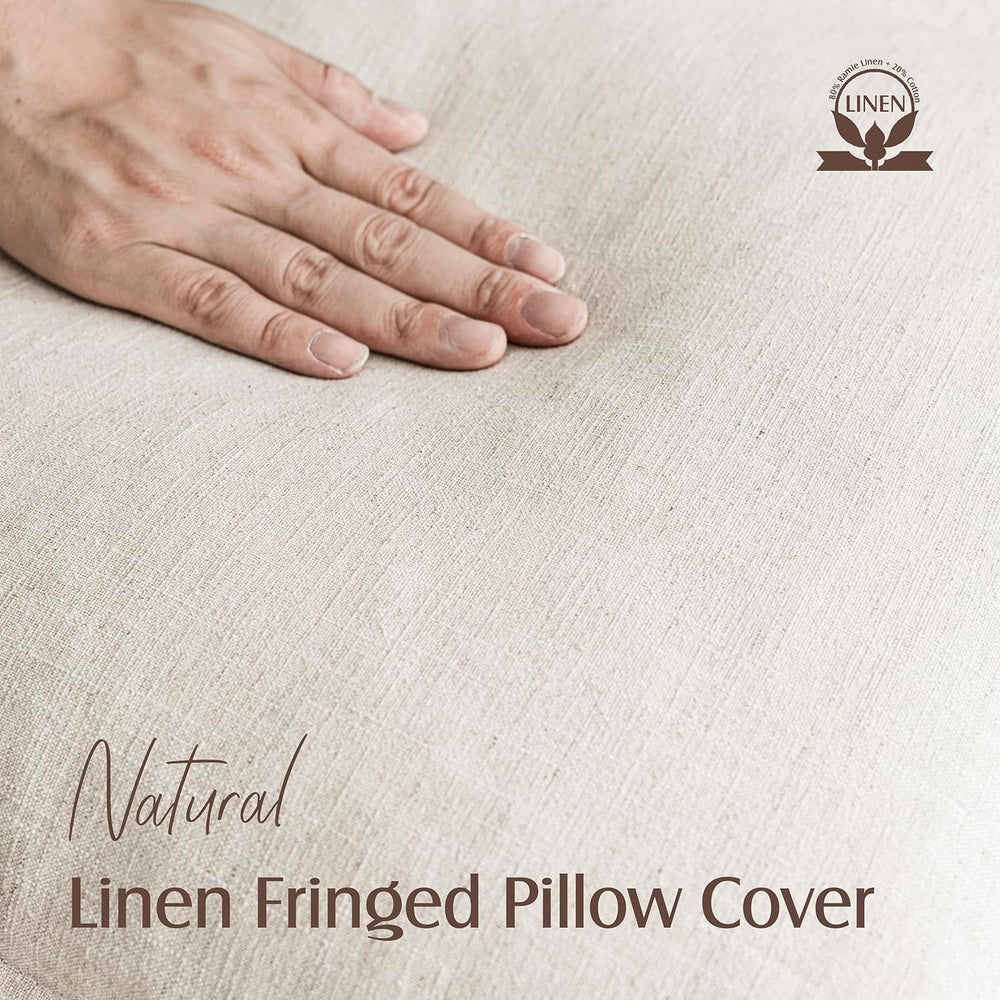 Foindtower Decorative Linen Fringe Throw Pillow Covers 26×26 Inch,Beige