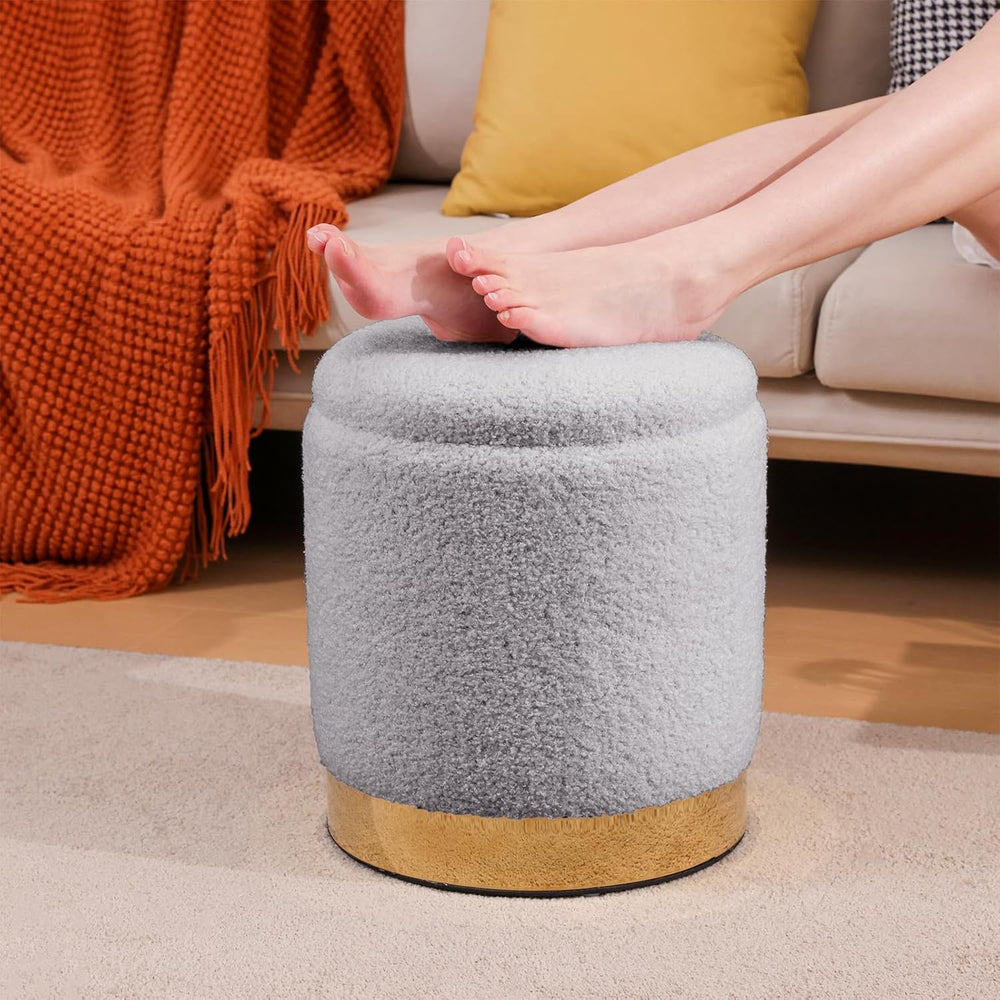 YYW HOME Sherpa Round Ottoman Set of 2 with Storage, 12 Gallon Hidden Storage...