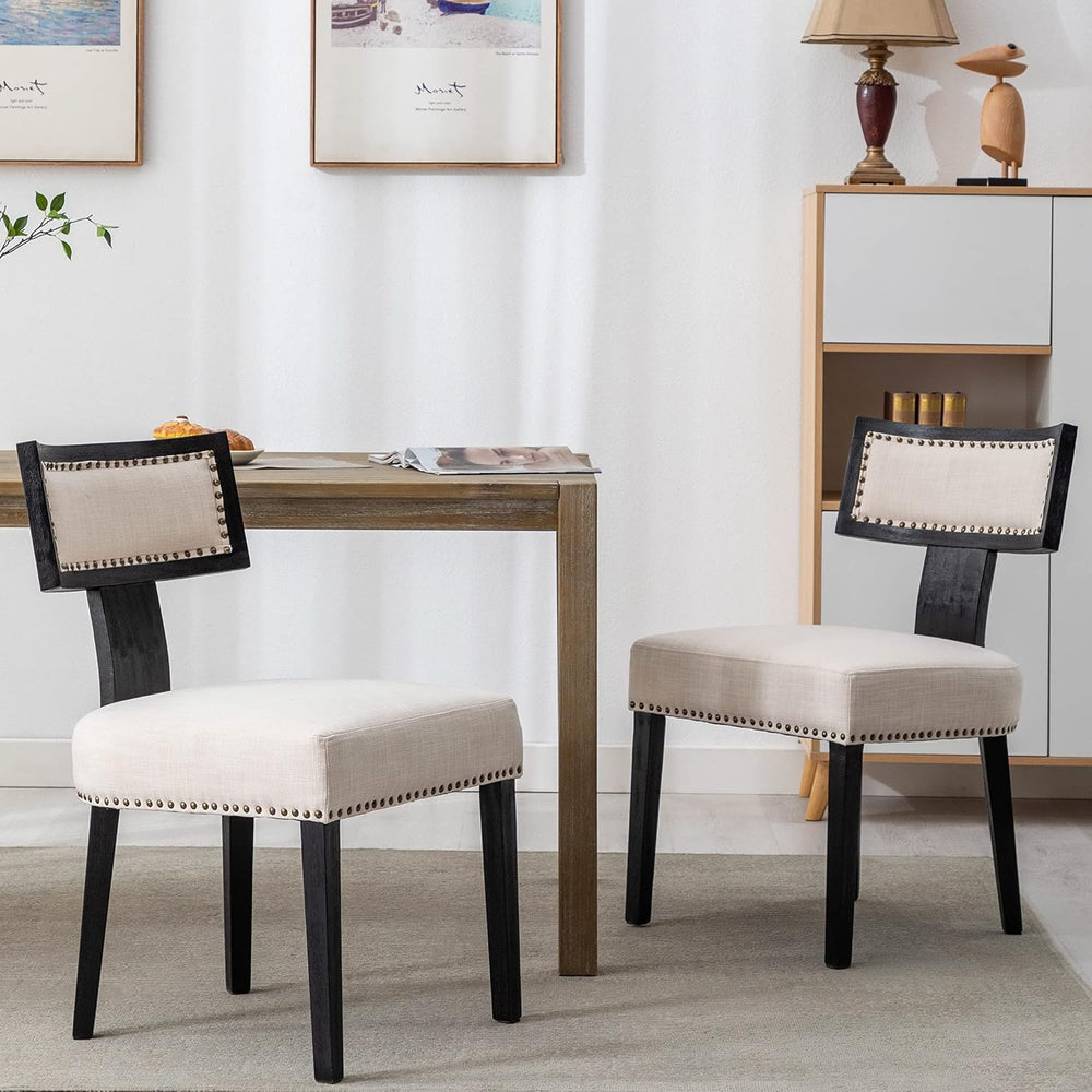 Mid Century Modern Dining Chairs Set of 2 Linen Fabric Upholstered Kitchen Si...